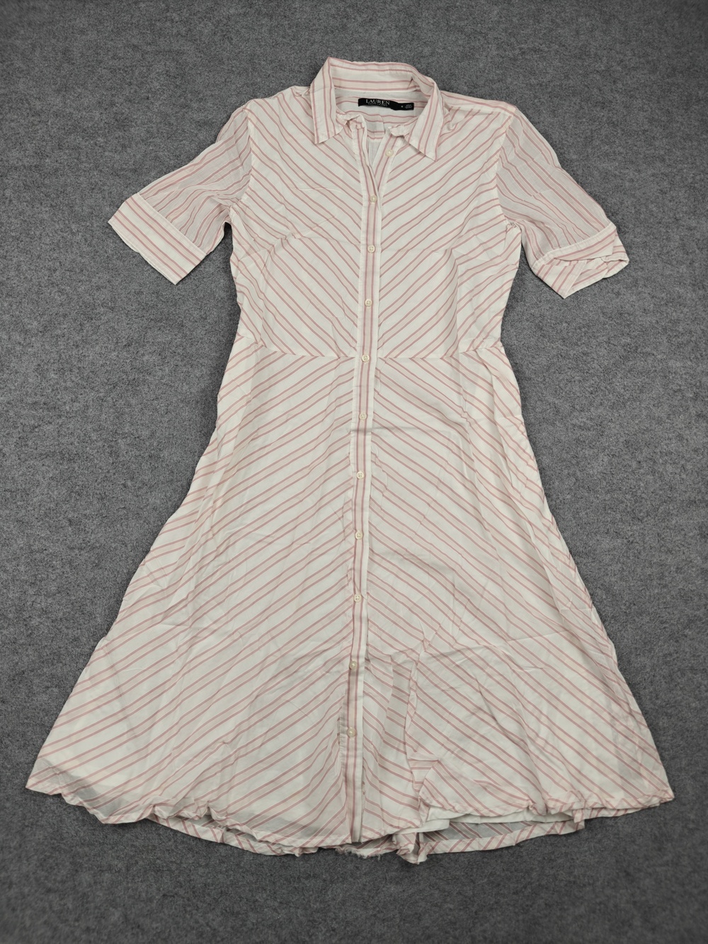 Lauren Ralph Lauren Dress Womens 6 White Striped Shirt Dress Collared Midi